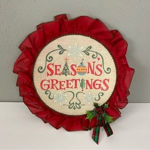 Vtg Rennoc Holiday Christmas Decoration Wall Door Hanging Seasons Greetings 14"